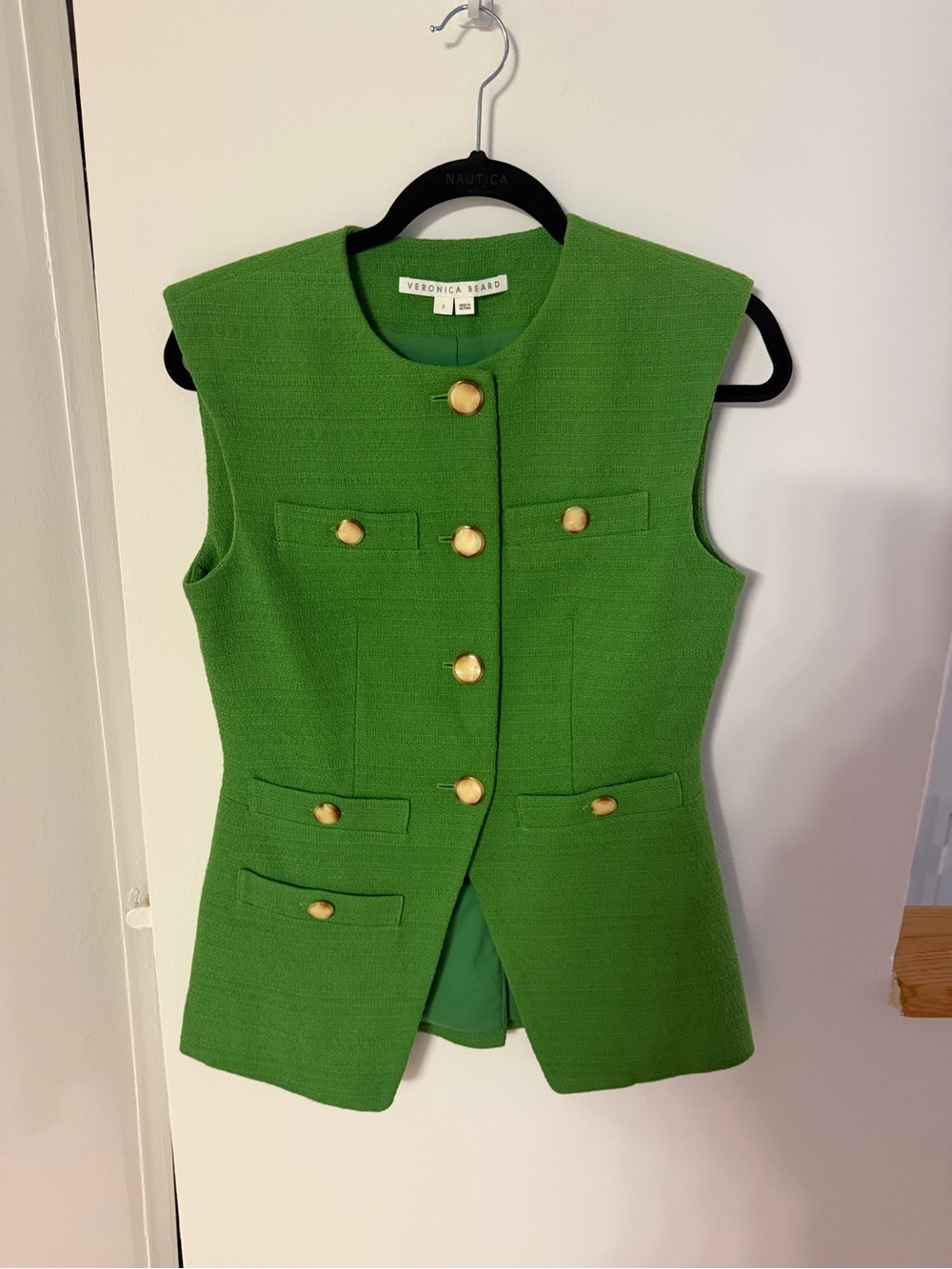 Veronica Beard Tamara Green Tweed Sleeveless Vest - Picture 3 of 5